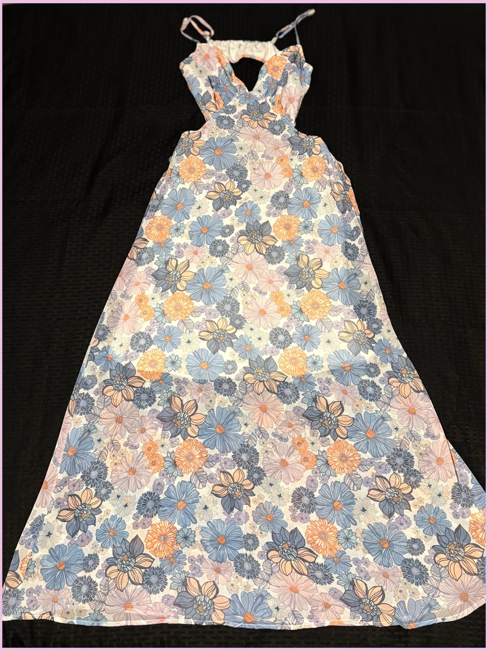 Floral Backless Maxi Dress in Blue & Peach -